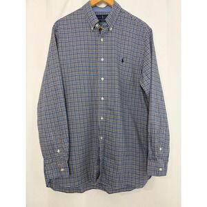 Polo Ralph Lauren Mens Large Blue Brown Check Stretch Cotton Button Down Shirt L